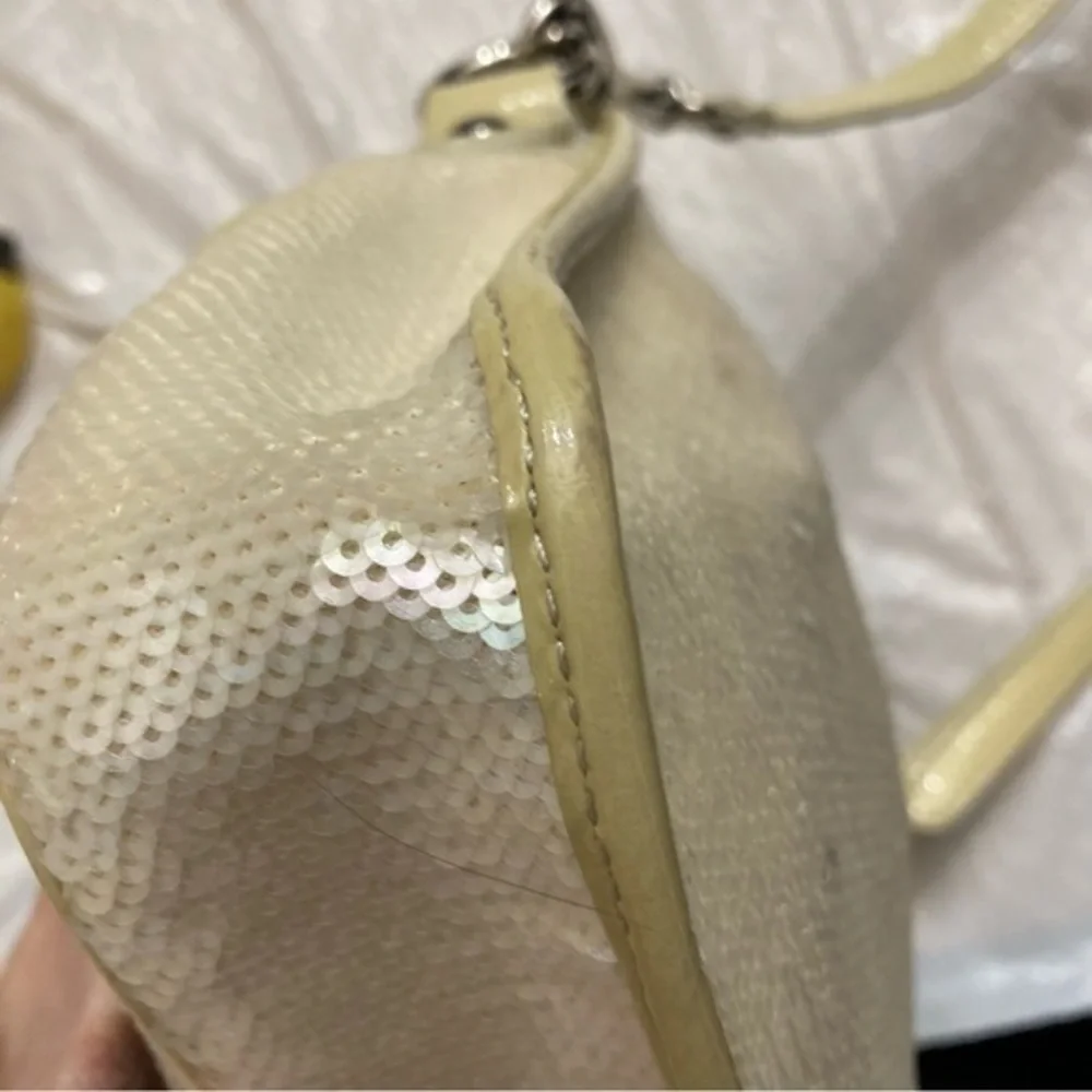 Coach 16315 Poppy Sequined Cream Opal Silver Crossbody flap bag